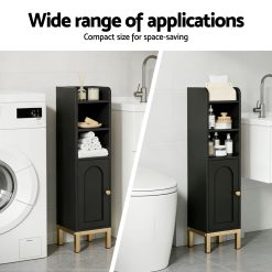 Artiss 2X Bathroom Storage Cabinet Floor Organizer Toilet Corner Adjustable Black 15 FURNI G BATH AZ01 BKX2 06