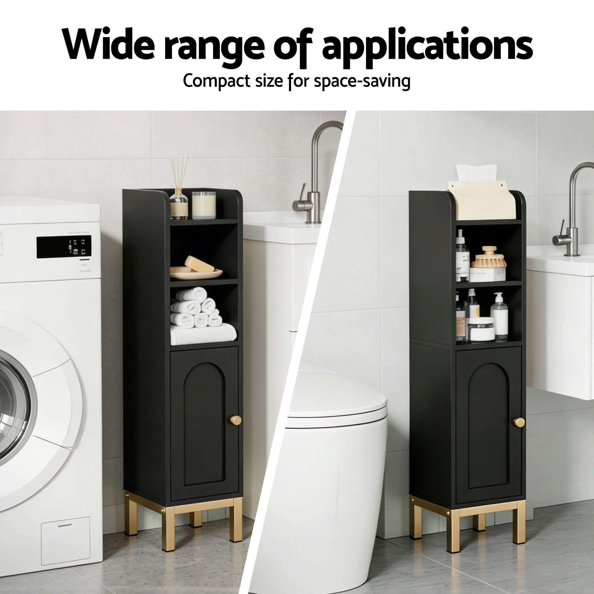 Artiss 2X Bathroom Storage Cabinet Floor Organizer Toilet Corner Adjustable Black 7 Artiss 2X Bathroom Storage Cabinet Floor Organizer Toilet Corner Adjustable Black - Image 7