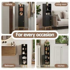 Artiss 2X Bathroom Storage Cabinet Floor Organizer Toilet Corner Adjustable Black 16 FURNI G BATH AZ01 BKX2 07