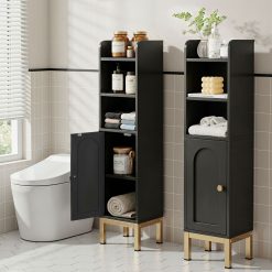 Artiss 2X Bathroom Storage Cabinet Floor Organizer Toilet Corner Adjustable Black 17 FURNI G BATH AZ01 BKX2 08