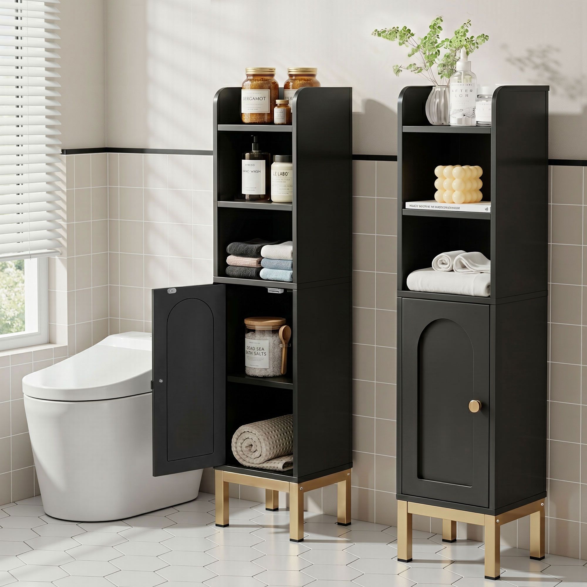 Artiss 2X Bathroom Storage Cabinet Floor Organizer Toilet Corner Adjustable Black 9 Artiss 2X Bathroom Storage Cabinet Floor Organizer Toilet Corner Adjustable Black - Image 9