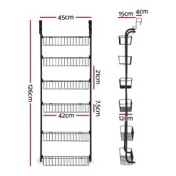 Alternative view of Over Door Storage Pantry Organiser 6-Tier Metal Black