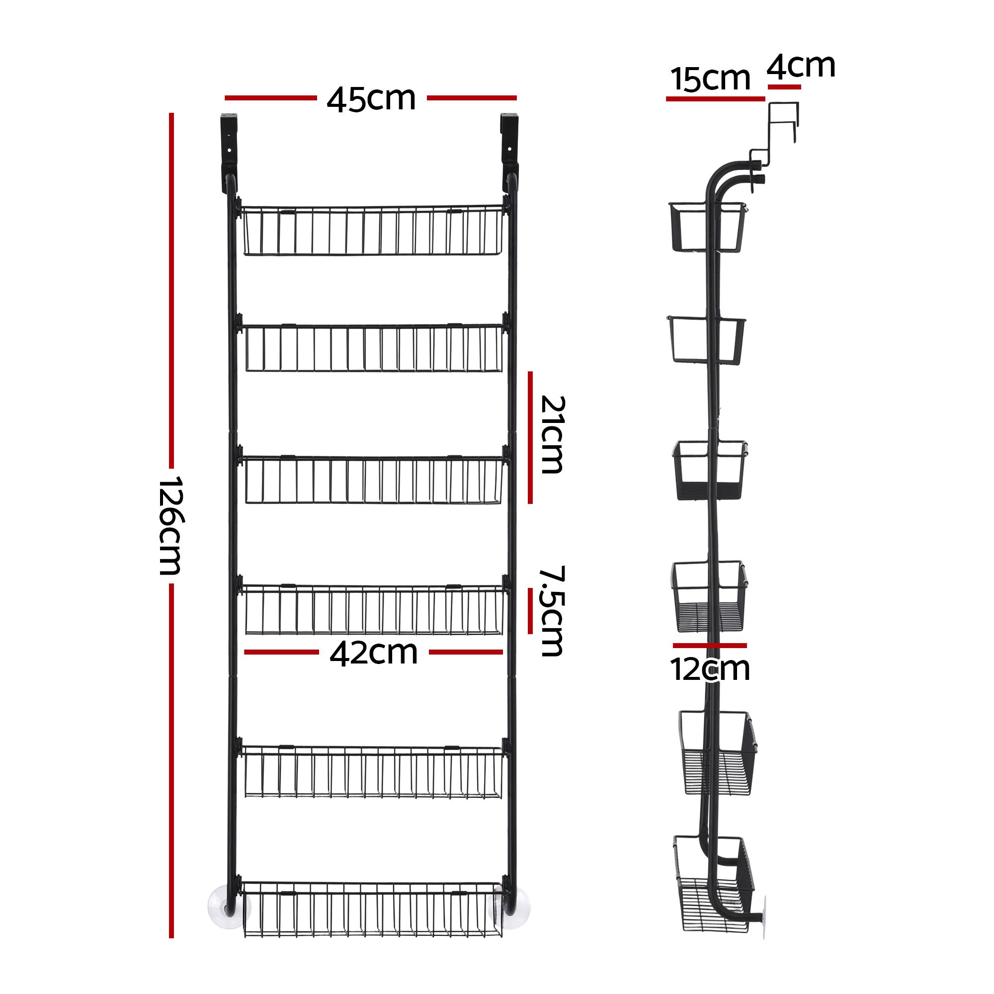 Over Door Storage Pantry Organiser 6-Tier Metal Black 2 Over Door Storage Pantry Organiser 6-Tier Metal Black - Image 2