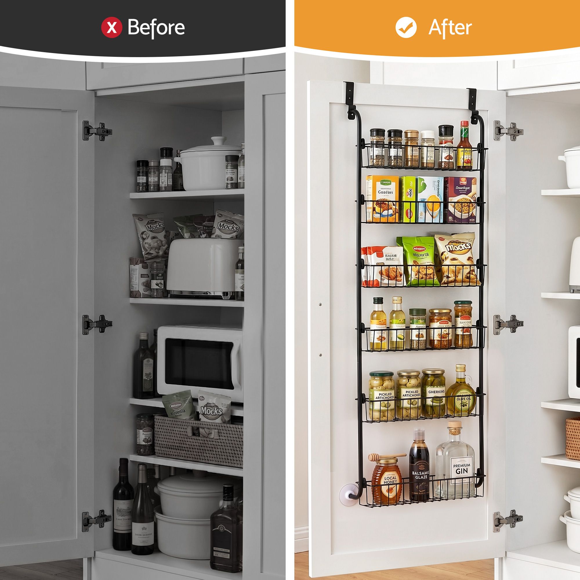 Over Door Storage Pantry Organiser 6-Tier Metal Black 4 Over Door Storage Pantry Organiser 6-Tier Metal Black - Image 4