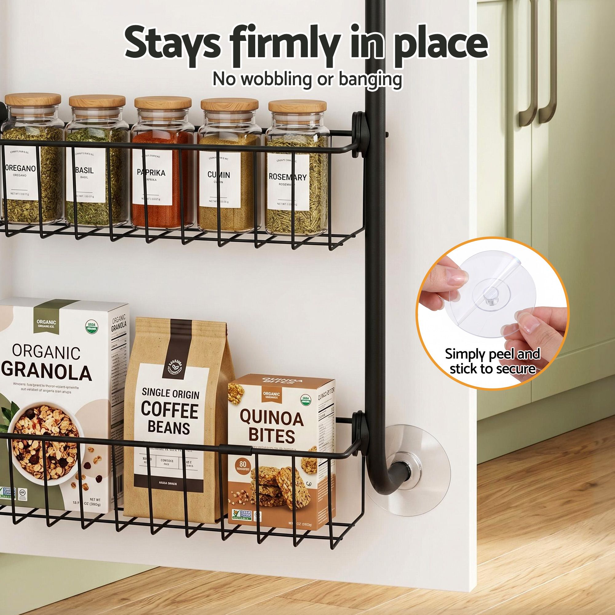 Over Door Storage Pantry Organiser 6-Tier Metal Black 6 Over Door Storage Pantry Organiser 6-Tier Metal Black - Image 6