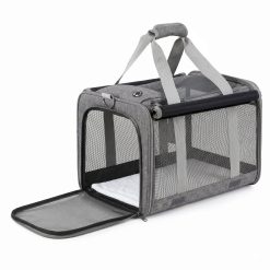 i.Pet Pet Carrier Bag Foldable Dog Cat Durable Crate Travel Cage Portable Car Kennel Grey