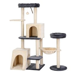 i.Pet Cat Tree Tower 133cm Rotatable L-Shape Design Scratching Post Furniture Scratcher House Grey & Beige