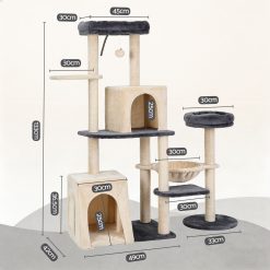 Alternative view of i.Pet Cat Tree Tower 133cm Rotatable L-Shape Design Scratching Post Furniture Scratcher House Grey & Beige