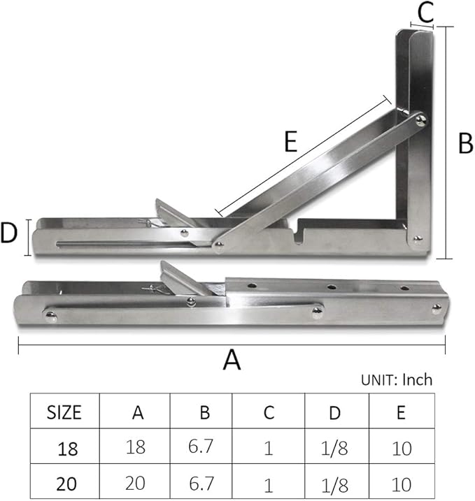 Foldable wall shelf brackets 20 inch 550 lb 2-pack stainless steel 2 Foldable wall shelf brackets 20 inch 550 lb 2-pack stainless steel - Image 2