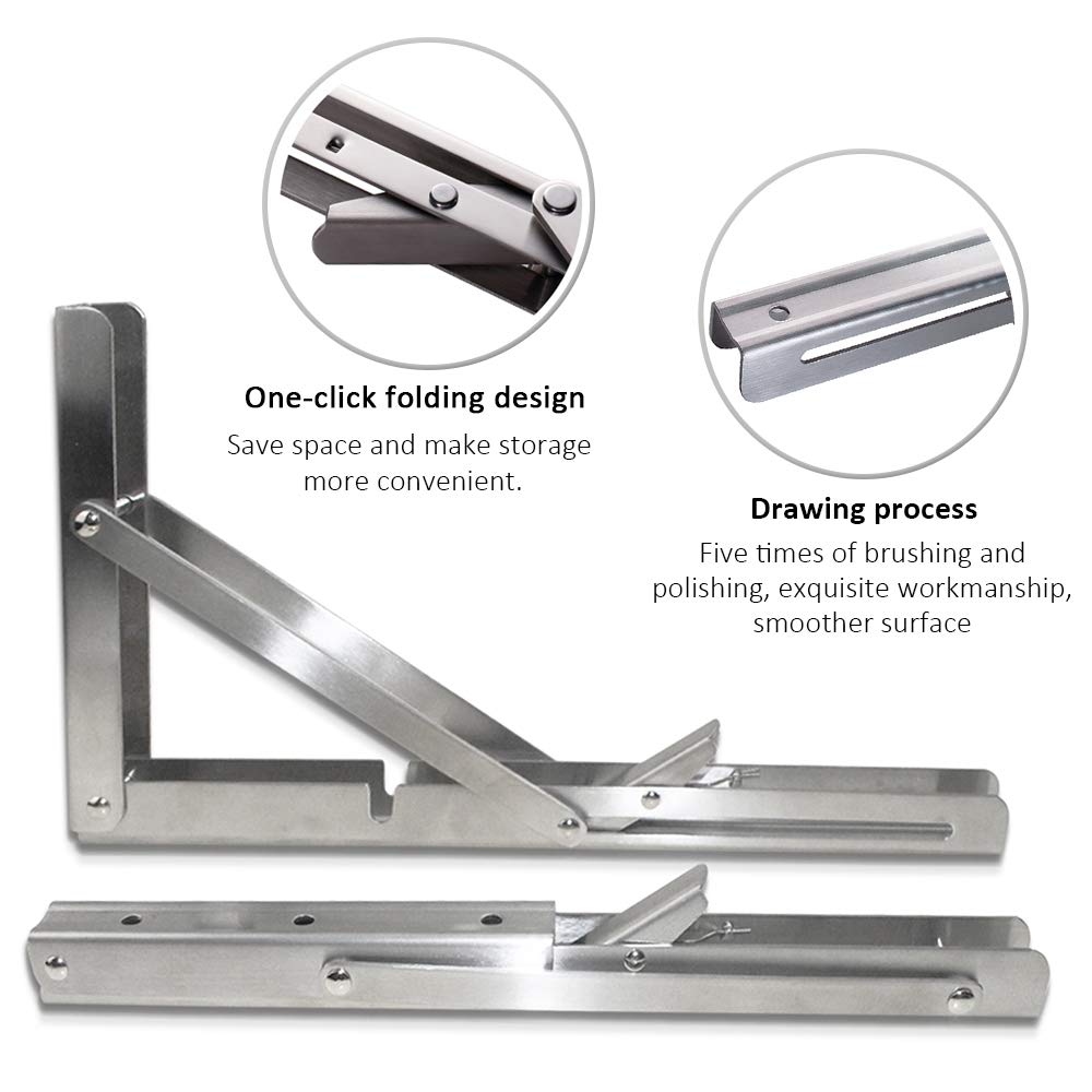 Foldable wall shelf brackets 20 inch 550 lb 2-pack stainless steel 4 Foldable wall shelf brackets 20 inch 550 lb 2-pack stainless steel - Image 4