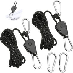 Adjustable Ratchet Rope with Hooks 4 Metres Black