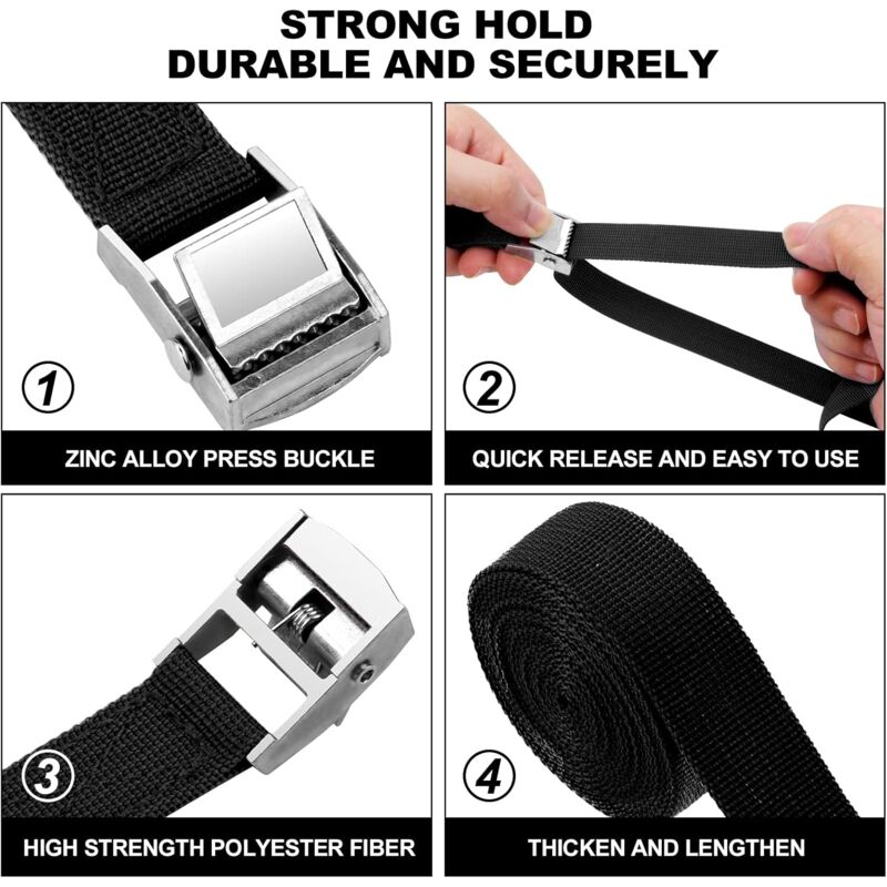 Tie Down Strap 4 Pack 2M x 20mm with Metal Buckle 3 Tie Down Strap 4 Pack 2M x 20mm with Metal Buckle - Image 3