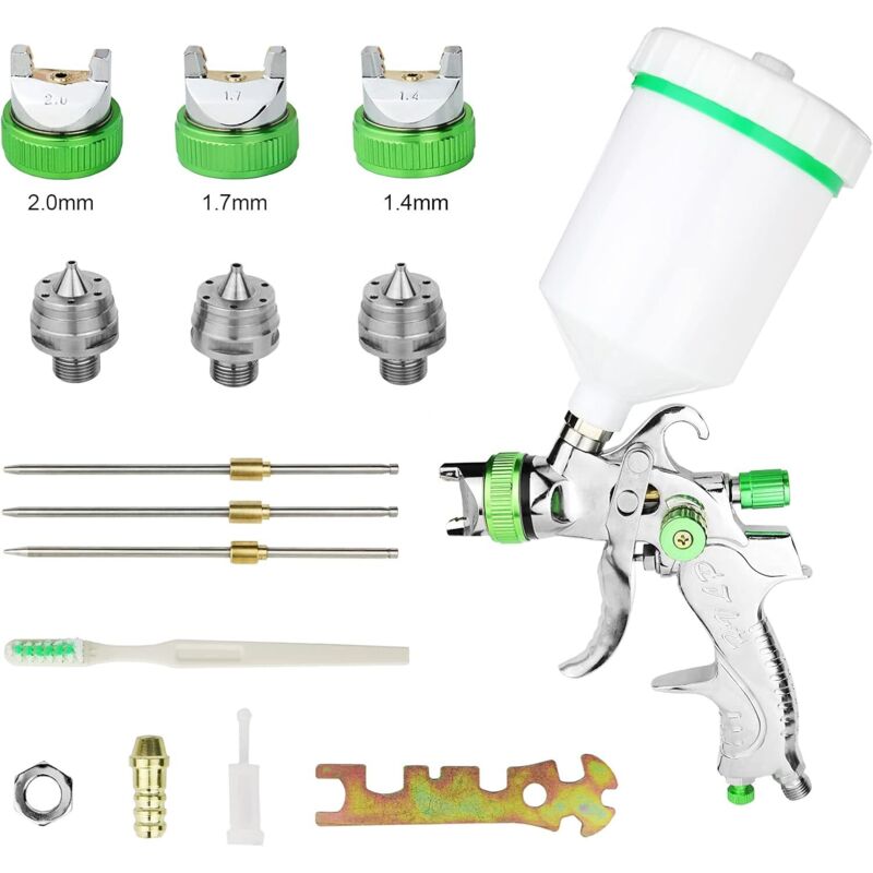 Hvlp Professional Paint Spray Gun 600Cc With 3 Nozzles 1.4Mm 1.7Mm 2.0Mm, Hvlp Gravity Feed Air Spray Gun Car Furniture 1 Hvlp Professional Paint Spray Gun 600Cc With 3 Nozzles 1.4Mm 1.7Mm 2.0Mm, Hvlp Gravity Feed Air Spray Gun Car Furniture