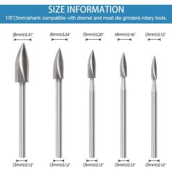 Alternative view of Wood Carving Bit Set For ROtary Tool, 5 Pieces Wood Carving Bits With 1/8 Inch Shank For Diy Woodworking, Engraving,