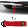 Nylon car tow strap with steel brackets, red, 26 cm