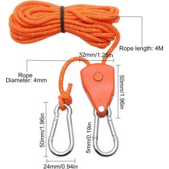 Alternative view of 2 Pieces 4M Adjustable Ratchet ROpe, Orange 1/8 Ratchet Pulley With 2 Replacement Hooks, Reflective Ratchet ROpe