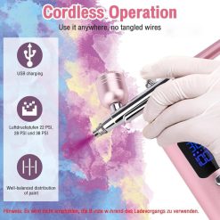 Alternative view of Wireless Airbrush Machine with USB Charging 3 Speed Modes for Nail Art Cake Decorating and Painting, Pink
