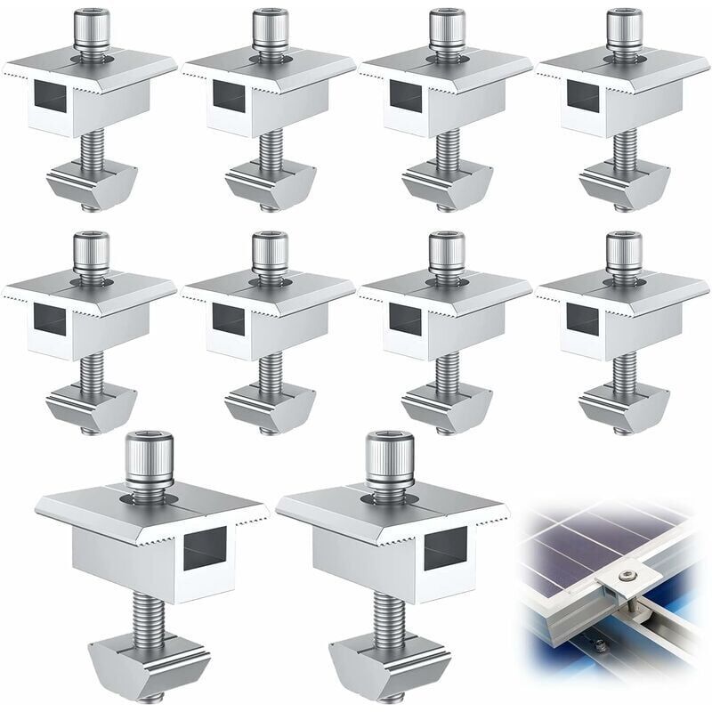 10 Pack Solar Panel Bracket, Aluminum T Shaped Center Terminals for PV Roof Mounting 1 10 Pack Solar Panel Bracket, Aluminum T Shaped Center Terminals for PV Roof Mounting