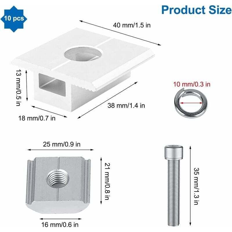 10 Pack Solar Panel Bracket, Aluminum T Shaped Center Terminals for PV Roof Mounting 3 10 Pack Solar Panel Bracket, Aluminum T Shaped Center Terminals for PV Roof Mounting - Image 3