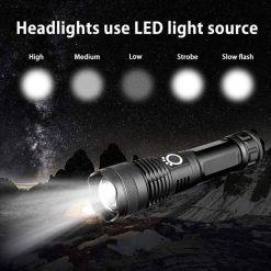 Alternative view of LED Flashlight, 5000 Lumens USB Rechargeable Tactical Torch, 5 Modes, Zoomable, Waterproof, 18650 Battery Included