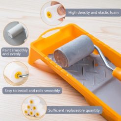 Alternative view of Mini paint roller set - Foam paint roller - with refills - high-density foam rollers *6, paint tray and roller handle - small sponge paint roller - for touch-ups and smooth finishes - 20*10*4 cm - yellow