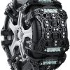 Snow chains for cars with mounting tools and gloves