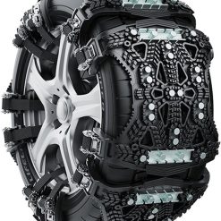 Snow chains for cars with mounting tools and gloves