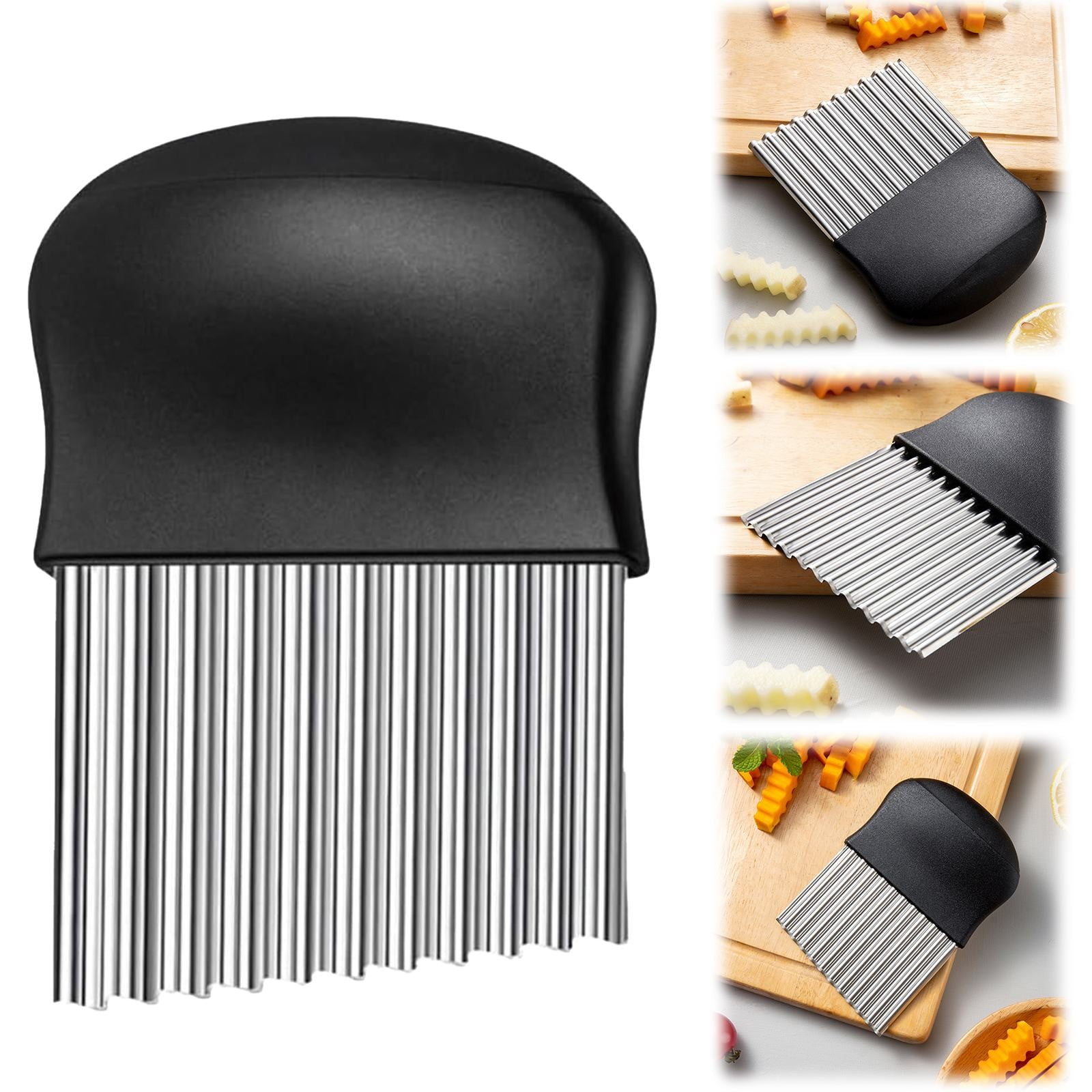 JWDX Crinkle Chopper, Wavy Potato Soap Cutting Tool French Fry Slicer Stainless Steel Blade Wooden Handle Serrator Chopping Knife A 2 JWDX Crinkle Chopper, Wavy Potato Soap Cutting Tool French Fry Slicer Stainless Steel Blade Wooden Handle Serrator Chopping Knife A - Image 2