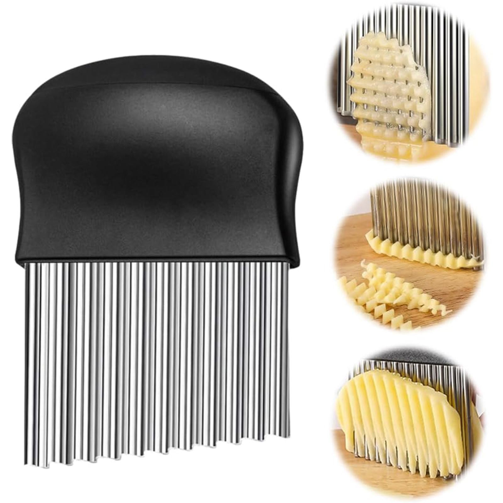 JWDX Crinkle Chopper, Wavy Potato Soap Cutting Tool French Fry Slicer Stainless Steel Blade Wooden Handle Serrator Chopping Knife A 4 JWDX Crinkle Chopper, Wavy Potato Soap Cutting Tool French Fry Slicer Stainless Steel Blade Wooden Handle Serrator Chopping Knife A - Image 4