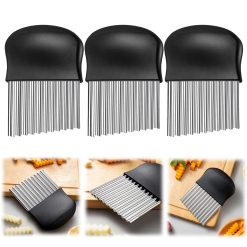 Alternative view of JWDX Crinkle Chopper, 2Pc Wavy Potato Soap Cutting Tool French Fry Slicer Stainless Steel Blade Wooden Handle Serrator Chopping Knife Z1-C