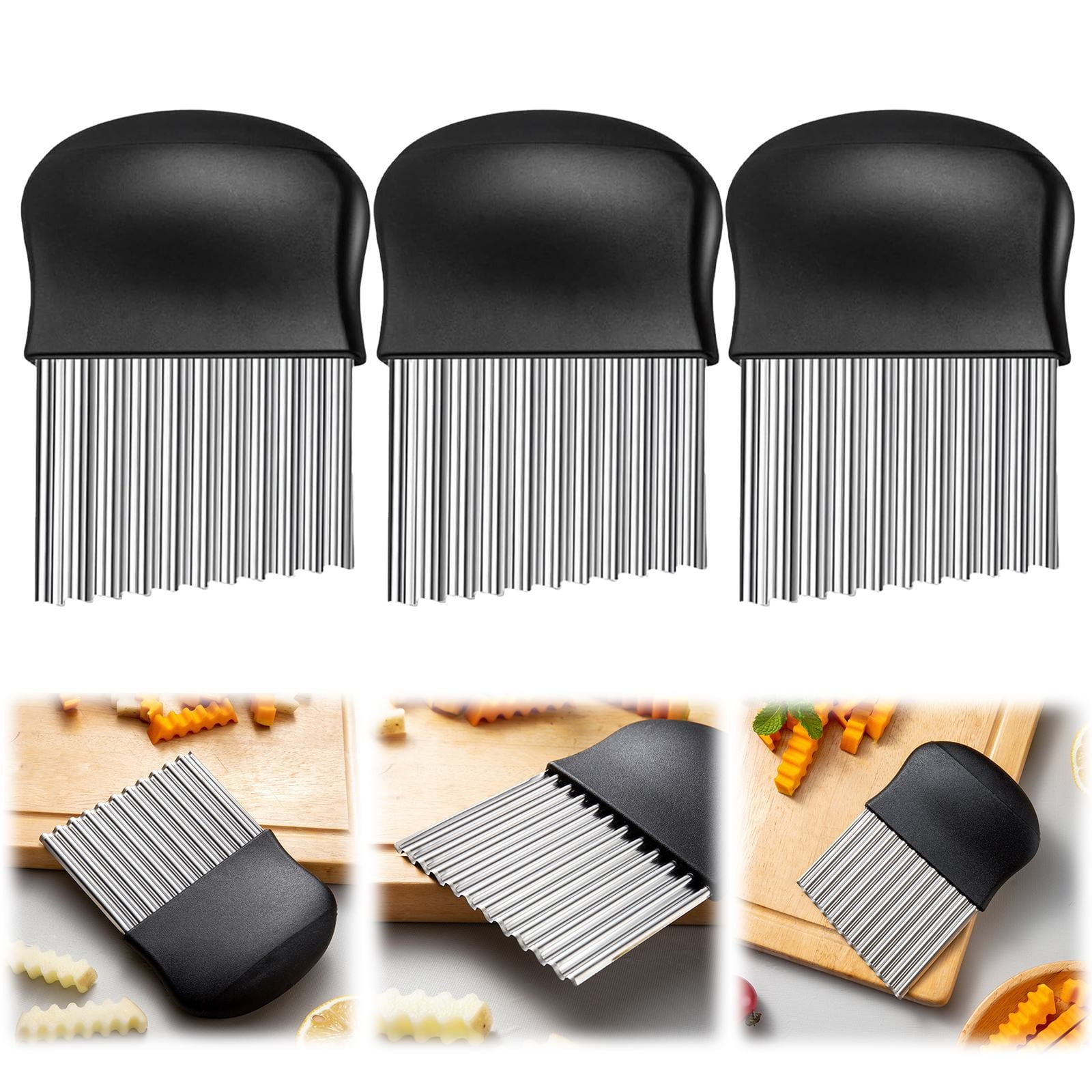 JWDX Crinkle Chopper, 2Pc Wavy Potato Soap Cutting Tool French Fry Slicer Stainless Steel Blade Wooden Handle Serrator Chopping Knife Z1-C 2 JWDX Crinkle Chopper, 2Pc Wavy Potato Soap Cutting Tool French Fry Slicer Stainless Steel Blade Wooden Handle Serrator Chopping Knife Z1-C - Image 2