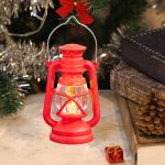 Vintage LED Hurricane Lantern, Warm White Battery Operated, Red