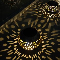 Solar Lantern Outdoor Waterproof, Solar Table Lights LED Metal Tabletop Light Solar Powered Decorative Lighting Lanterns for Desk Bedroom Patio Garden Yard,Flickering Flame Light round Pot Black