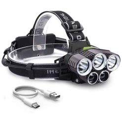 Rechargeable Headlamp 5 LED USB Head Torch 6 Modes Black