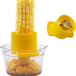 2-in-1 Corn Stripper and Peeler Tool with Bowl, Quick & Safe Corn Kernel Cutter for Shucking Corn on Cob, Comes with Non-Slip Safety Handle (Yellow)