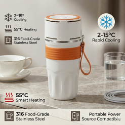 Alternative view of USB Heated & Cooling Smart Cup, Fast Cooling 0–10°C & Heating Up to 50°C, Portable Thermostatic Cold & Hot Cup, Car Office Travel Use, USB Powered Beverage Cooler & Warmer, Works with Power Bank & Car Charger,Grey
