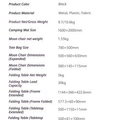 V1221 BLACK GROUND MAT VERSION GROUND MAT FOLDING TABLE 2 MOON CHAIRS 12