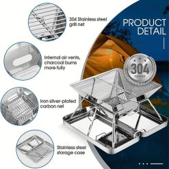 Alternative view of 304 Stainless Steel Portable Folding BBQ Grill with Storage Tray for Outdoor Camping Picnics Beach and Backyard