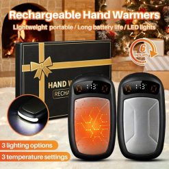 2PCS of rechargeable hand warmers with COB lights, featuring rapid heating, 3 adjustable modes, and a portable magnetic electric design.