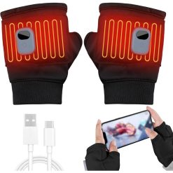 BLACK USB Electric Heating Fingerless Gloves
