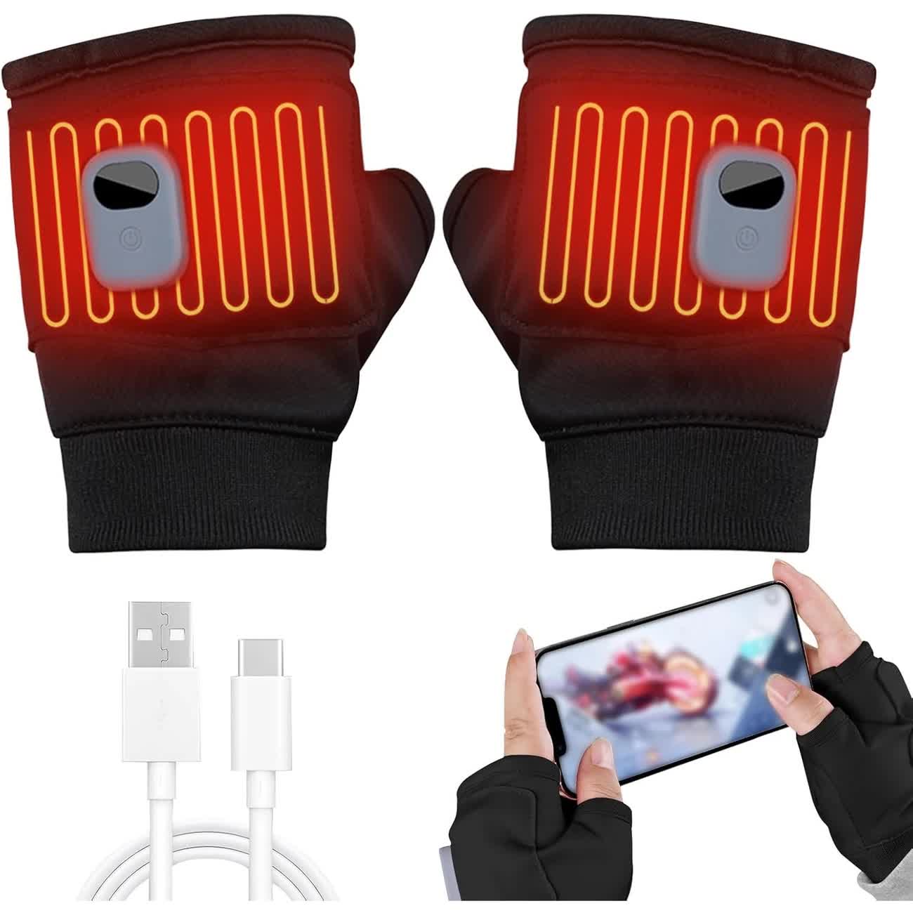 BLACK USB Electric Heating Fingerless Gloves 1 BLACK USB Electric Heating Fingerless Gloves