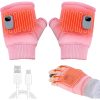 Pink USB electric fingerless gloves with LED temperature display