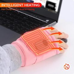 Alternative view of Pink USB electric fingerless gloves with LED temperature display