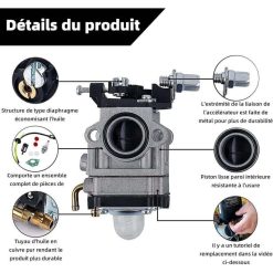 Alternative view of Carburetor Brushcutter 52cc 49cc 43cc Carburetor Carburetor Kit with Gasket, Hose, Spark Plug and Fuel Filter, by DEBUNS