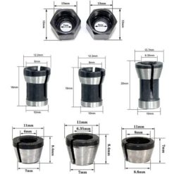 Alternative view of Milling Chuck - Set of 6, Countersunk Collet (6 mm, 6.35 mm, 8 mm), Router Collet, Collet Adapter