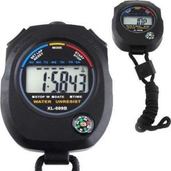 Digital stopwatch with compass and cord, 1/100 second