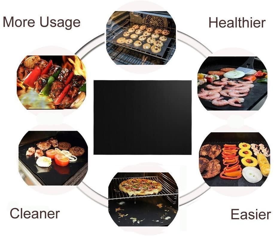 6-Pack Non Stick Grill Mat Oven Mat Baking Mat, 40x33cm, Black 2 6-Pack Non Stick Grill Mat Oven Mat Baking Mat, 40x33cm, Black - Image 2