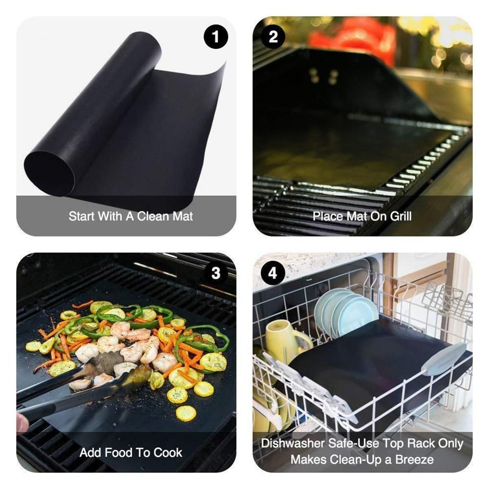 6-Pack Non Stick Grill Mat Oven Mat Baking Mat, 40x33cm, Black 3 6-Pack Non Stick Grill Mat Oven Mat Baking Mat, 40x33cm, Black - Image 3