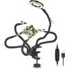 Helping Hands Soldering Third Hand PCB Holder with 5 Flexible Arms and 3 Adjustable Light Settings Magnifying Lamp