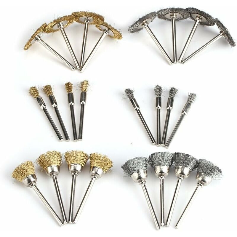24 Pieces Wire Drill Brushes, Steel Brass Wheel and Cup Wire Polishing Brushes Complete Kit, Rotary Grinder Tools for Removing Rust Corrosion Paint 1 24 Pieces Wire Drill Brushes, Steel Brass Wheel and Cup Wire Polishing Brushes Complete Kit, Rotary Grinder Tools for Removing Rust Corrosion Paint